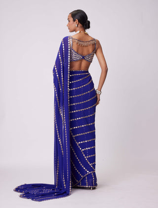 Persian blue linear georgette sari and blouse