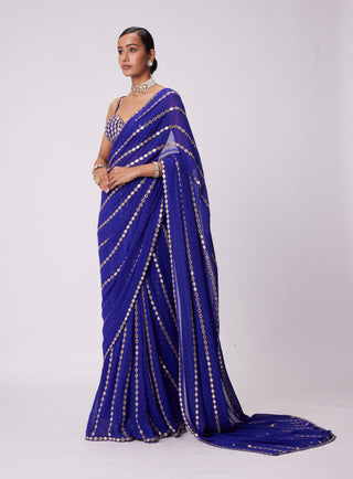 Persian blue linear georgette sari and blouse