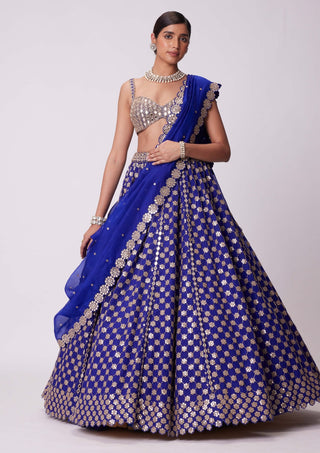 Persian Blue Flower Lehenga Set by Vvani By Vani Vats available on Indiaspopup.com