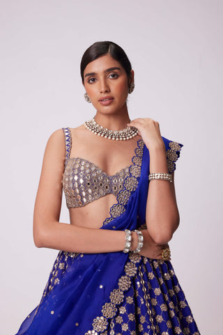 Persian Blue Flower Lehenga Set by Vvani By Vani Vats available on Indiaspopup.com