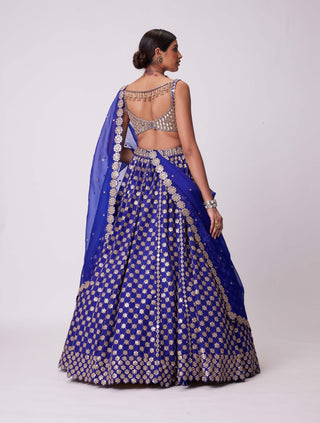 Persian Blue Flower Lehenga Set by Vvani By Vani Vats available on Indiaspopup.com