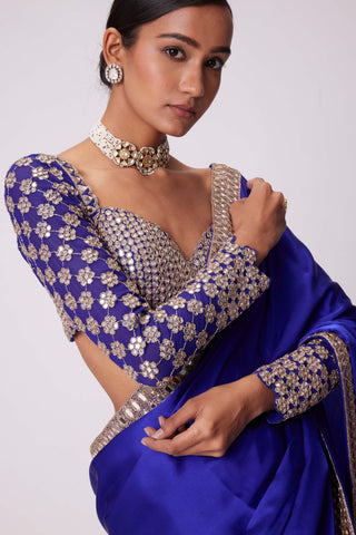 Persian blue satin sari and blouse