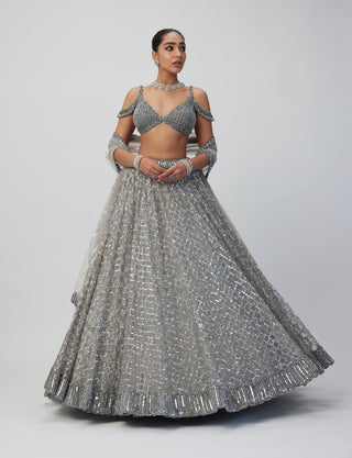 Crystal Gray Sequins Embroidered Lehenga Set by Vvani By Vani Vats available on Indiaspopup.com