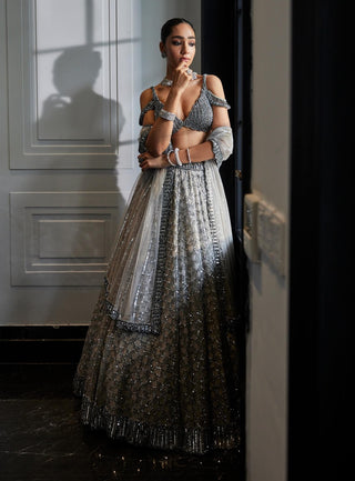 Crystal Gray Sequins Embroidered Lehenga Set by Vvani By Vani Vats available on Indiaspopup.com