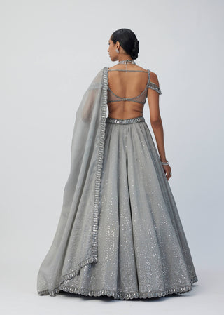 Crystal Gray Sequins Scattered Lehenga Set by Vvani By Vani Vats available on Indiaspopup.com