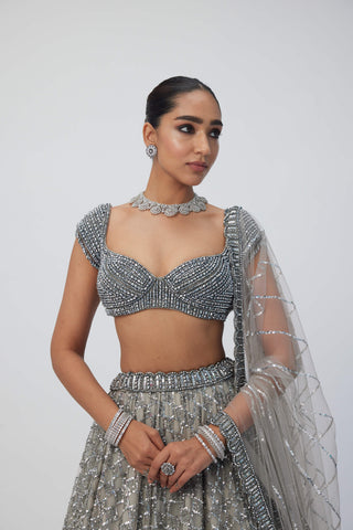 Crystal Gray Sequins Lehenga Set by Vvani By Vani Vats available on Indiaspopup.com