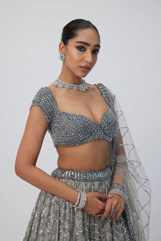 Crystal Gray Sequins Lehenga Set by Vvani By Vani Vats available on Indiaspopup.com