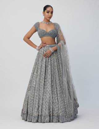 Crystal Gray Sequins Lehenga Set by Vvani By Vani Vats available on Indiaspopup.com