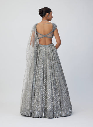 Crystal Gray Sequins Lehenga Set by Vvani By Vani Vats available on Indiaspopup.com