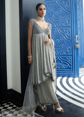 Crystal Gray Kurta Set by Vvani By Vani Vats available on Indiaspopup.com