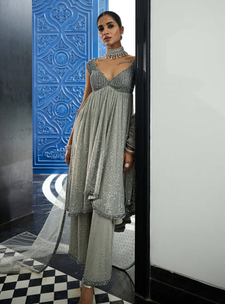 Crystal Gray Kurta Set by Vvani By Vani Vats available on Indiaspopup.com