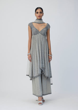 Crystal Gray Kurta Set by Vvani By Vani Vats available on Indiaspopup.com