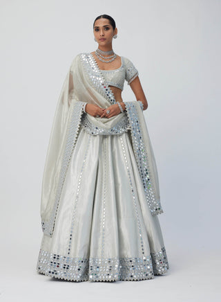 Silver shimmer organza linear lehenga set