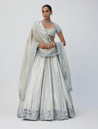 Silver shimmer organza linear lehenga set