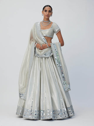 Silver shimmer organza linear lehenga set