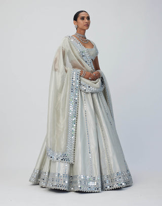 Silver shimmer organza linear lehenga set