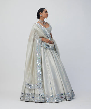 Silver shimmer organza linear lehenga set