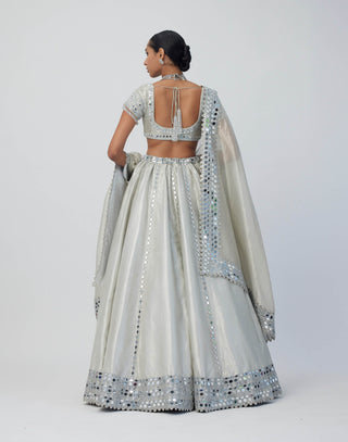 Silver shimmer organza linear lehenga set