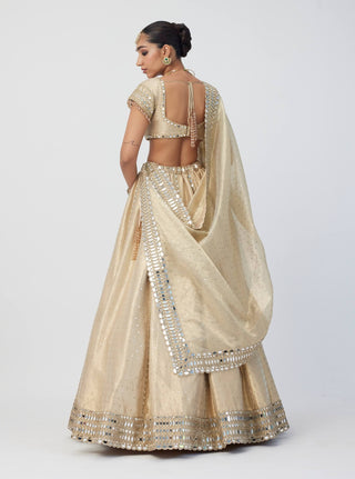 Golden shimmer organza linear lehenga set