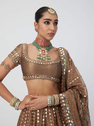 Copper shimmer organza sequins lehenga set