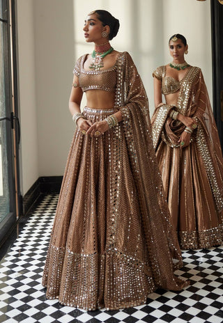 Copper shimmer organza sequins lehenga set