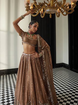 Copper shimmer organza sequins lehenga set