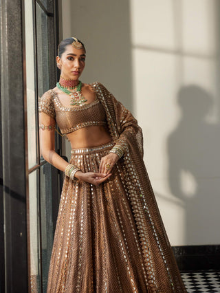 Copper shimmer organza sequins lehenga set