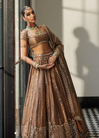 Copper shimmer organza sequins lehenga set