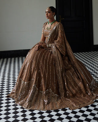 Copper shimmer organza sequins lehenga set