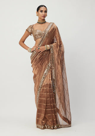 Copper shimmer organza sari and blouse