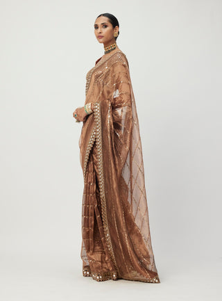 Copper shimmer organza sari and blouse