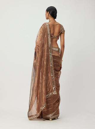 Copper shimmer organza sari and blouse