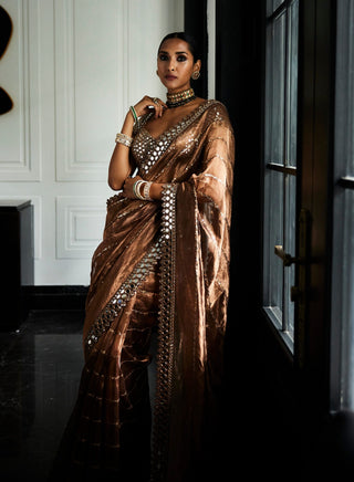 Copper shimmer organza sari and blouse