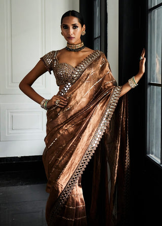 Copper shimmer organza sari and blouse