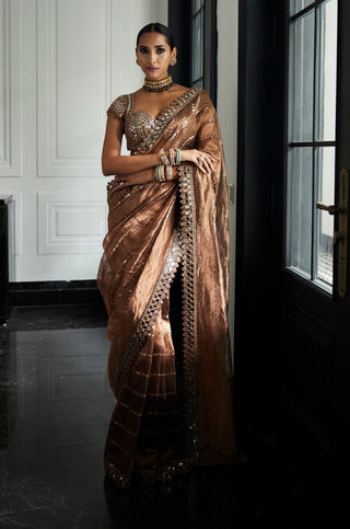 Copper shimmer organza sari and blouse