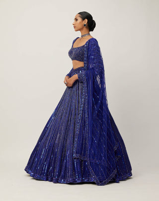 Cocktail Blue Crystal Linear Embroidered Lehenga Set by Vvani By Vani Vats available on Indiaspopup.com