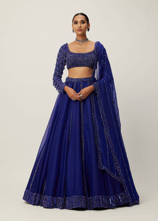 Cocktail Blue Organza Lehenga Set by Vvani By Vani Vats available on Indiaspopup.com