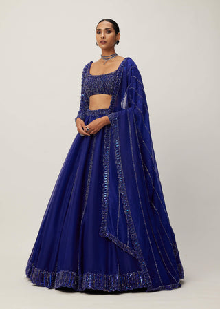 Cocktail Blue Organza Lehenga Set by Vvani By Vani Vats available on Indiaspopup.com