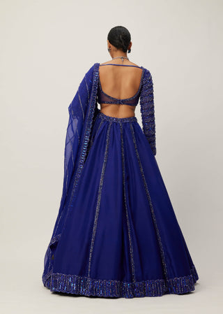 Cocktail Blue Organza Lehenga Set by Vvani By Vani Vats available on Indiaspopup.com