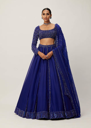 Cocktail Blue Organza Lehenga Set by Vvani By Vani Vats available on Indiaspopup.com