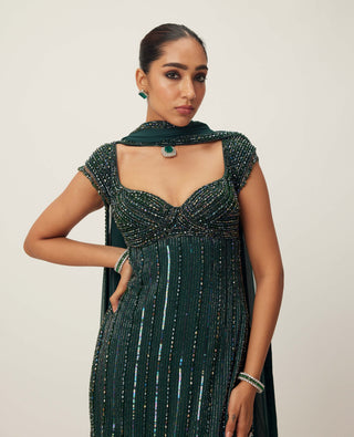 Dark Jade Green Crystal Embellished Kurta Set by Vvani By Vani Vats available on Indiaspopup.com