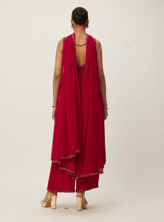 Ruby Red Crystal Embellished Kurta Set by Vvani By Vani Vats available on Indiaspopup.com