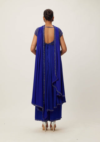 Cocktail Blue Crystal Beaded Kurta Set by Vvani By Vani Vats available on Indiaspopup.com