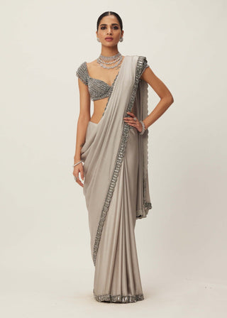 Crystal gray satin sari set