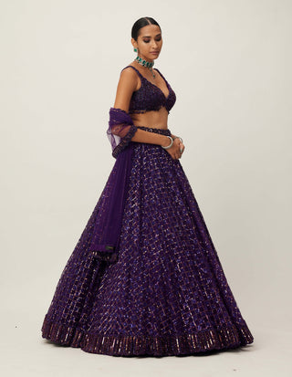 Royalty Purple Crystal Embroidered Lehenga Set by Vvani By Vani Vats available on Indiaspopup.com