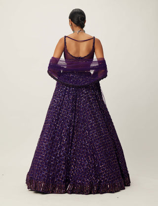 Royalty Purple Crystal Embroidered Lehenga Set by Vvani By Vani Vats available on Indiaspopup.com