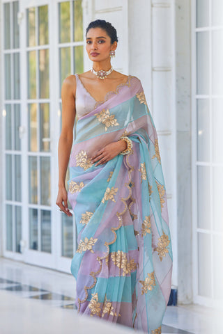 Vvani By Vani Vats-Ash Pink Flower Sari And Blouse-INDIASPOPUP.COM
