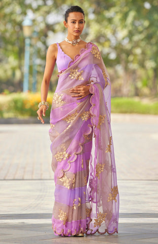 Mauve multicolor flower sari and blouse