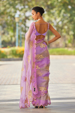 Vvani By Vani Vats-Mauve Multicolor Flower Sari And Blouse-INDIASPOPUP.COM