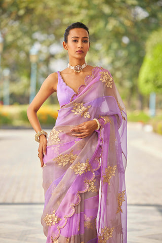 Vvani By Vani Vats-Mauve Multicolor Flower Sari And Blouse-INDIASPOPUP.COM
